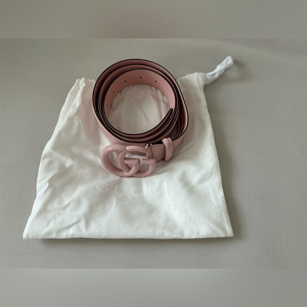 Gucci Pink Leather Belt with Double G Buckle Size 100
